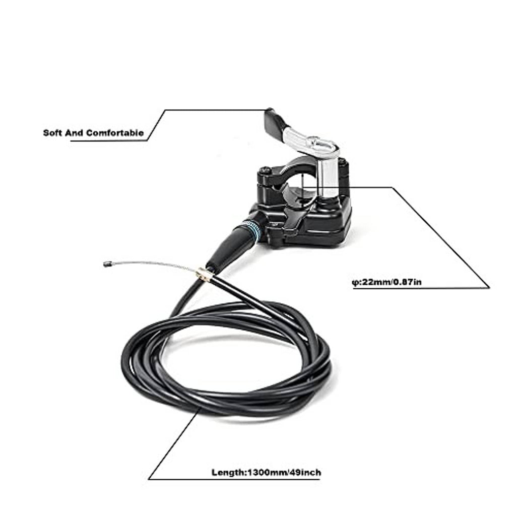 Thumb throttle lever and long cable with dark textured grips