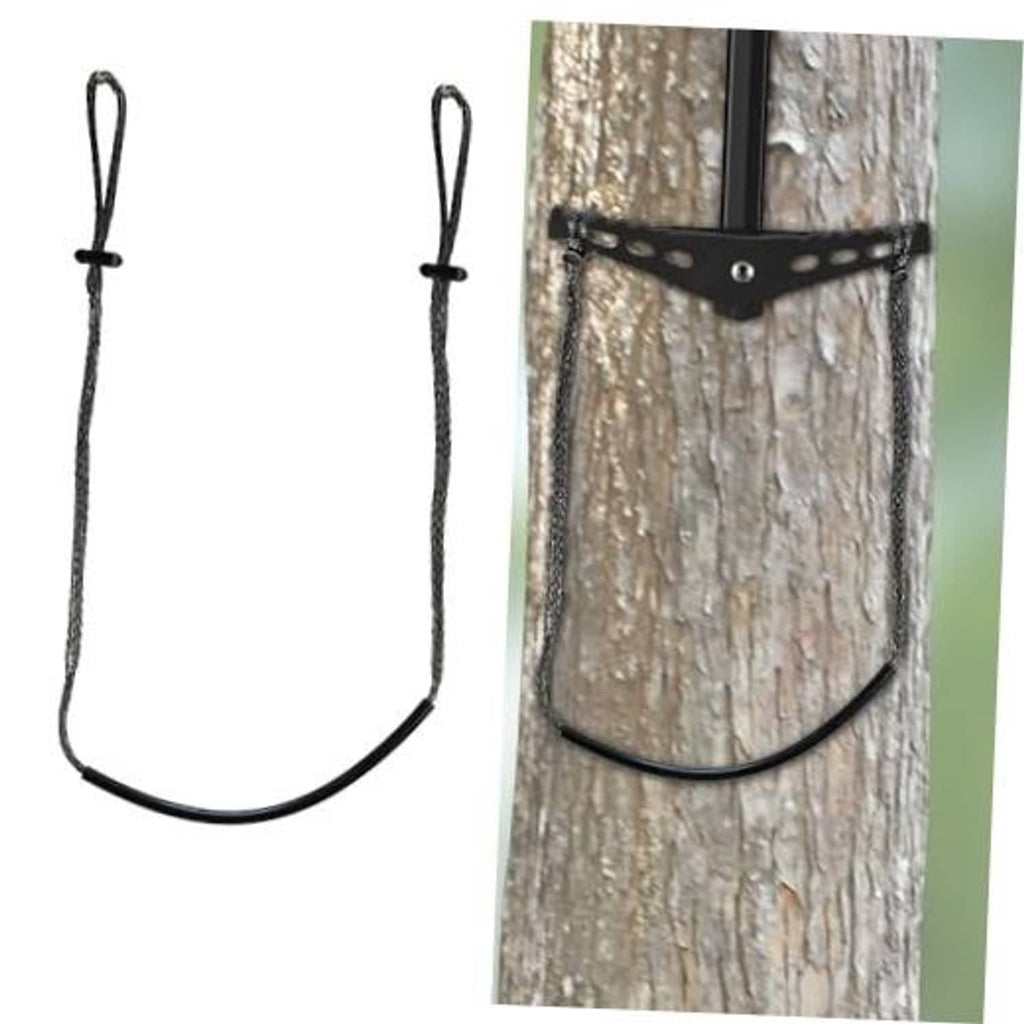 Climbing stick step aide strap with black rope loop and adjustable buckle.