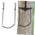 Climbing stick step aide strap with black rope loop and adjustable buckle.