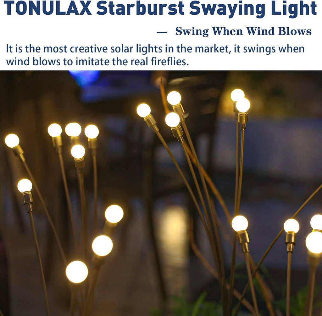 Warm white solar sway light strands with small globe bulbs on thin black stems