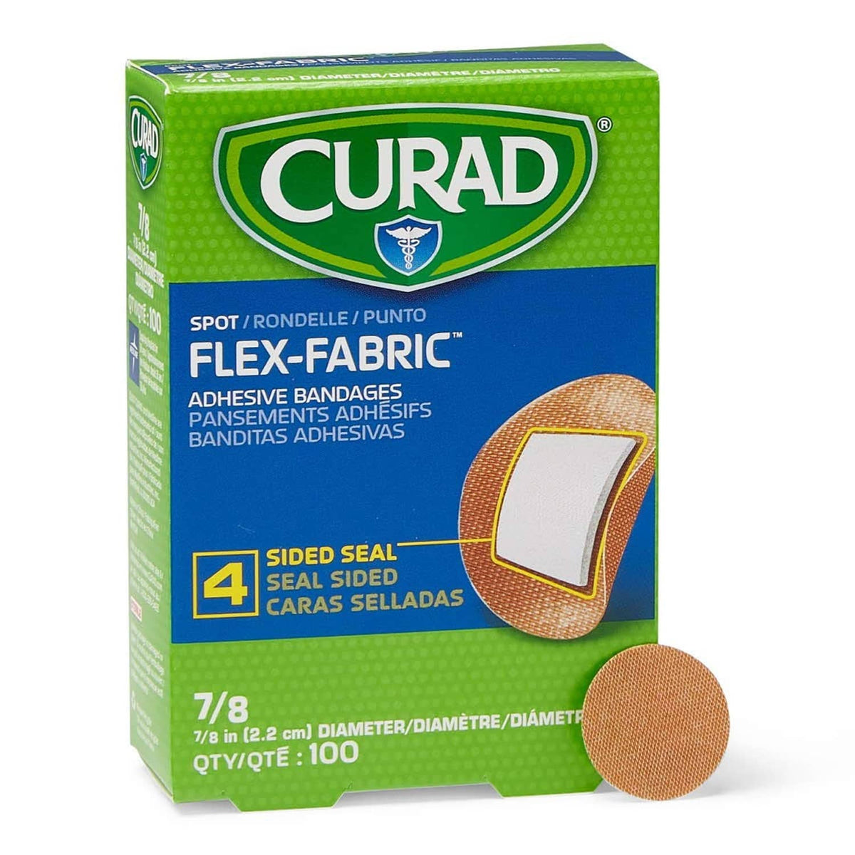 Adhesive fabric spot bandage pack with matching circular bandage, 7/8 in, 100 count