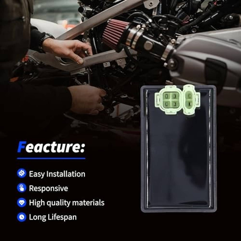 CDI ignition module box with light-green 4-pin connector in motorcycle engine bay