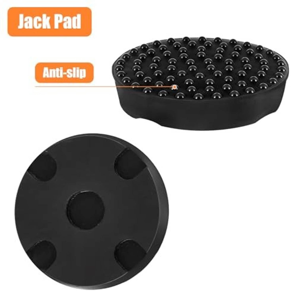 Black rubber jack pad with studded grip and center post for jack saddle