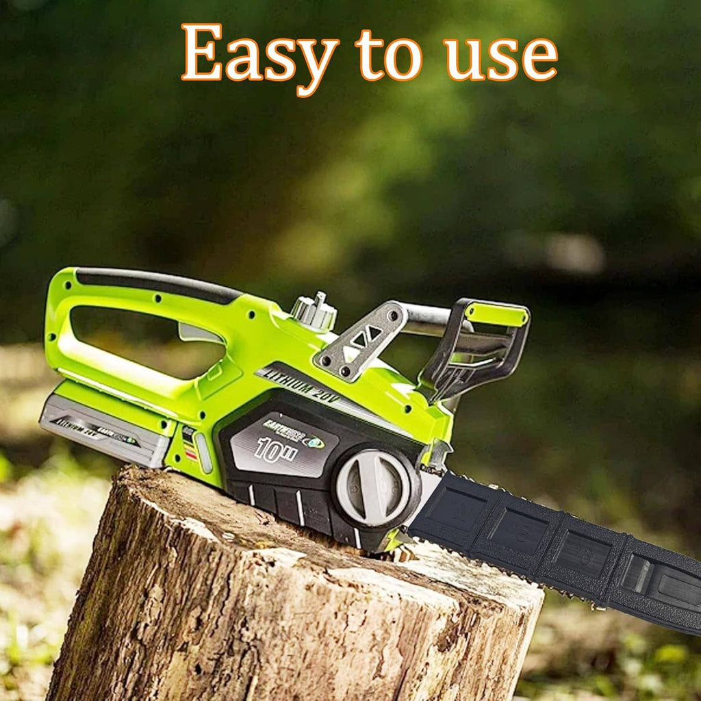Black bar cover scabbard fitted on a chainsaw guide bar, protective sheath