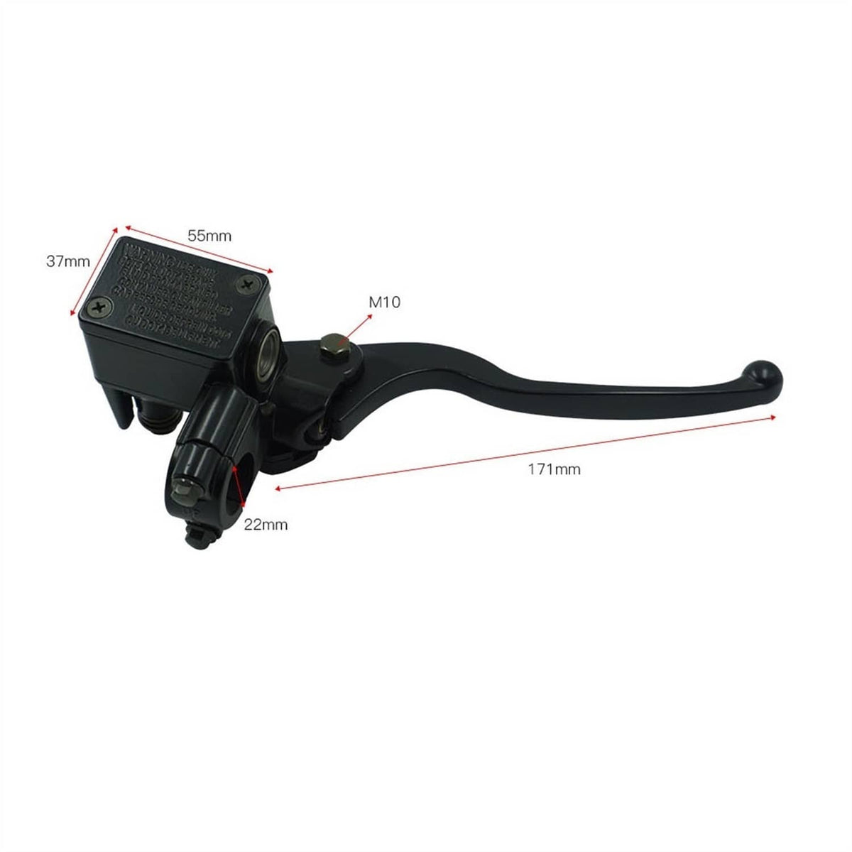 Front brake master cylinder lever assembly, black brake lever with reservoir housing and mount