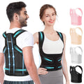 Black posture corrector back brace with wide support panel and adjustable straps