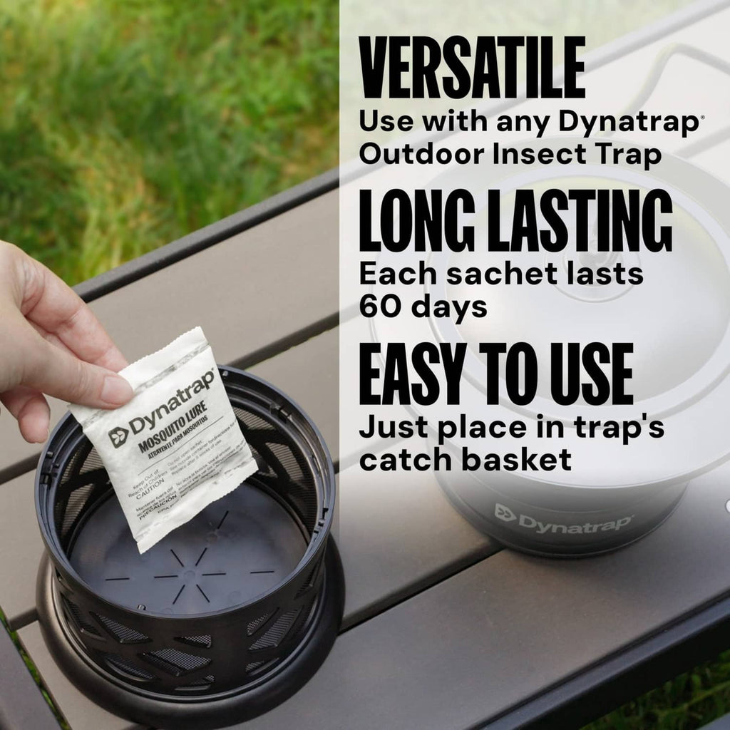 Mosquito lure sachet in black trap catch basket, white packet