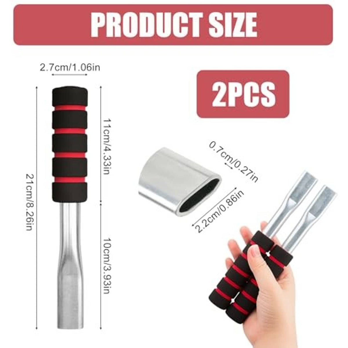 Wheelchair brake extender set with silver tubes and black/red striped anti-slip foam grips