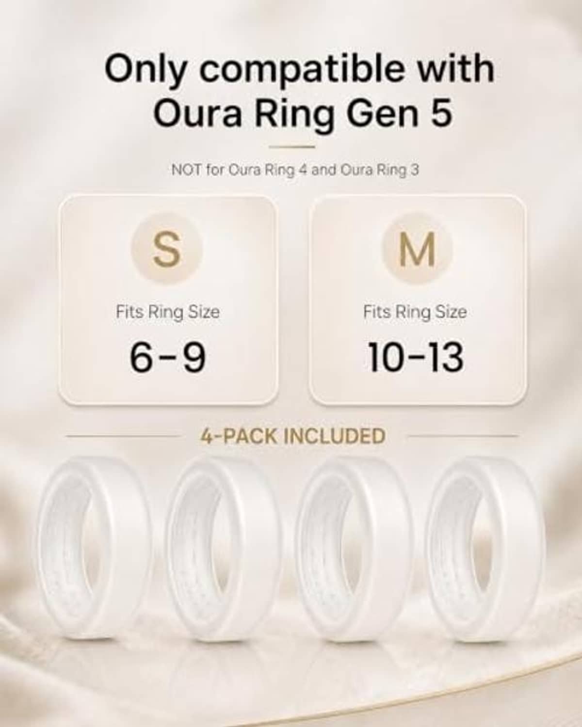 4-pack white silicone ring covers, size M fits ring size 10–13