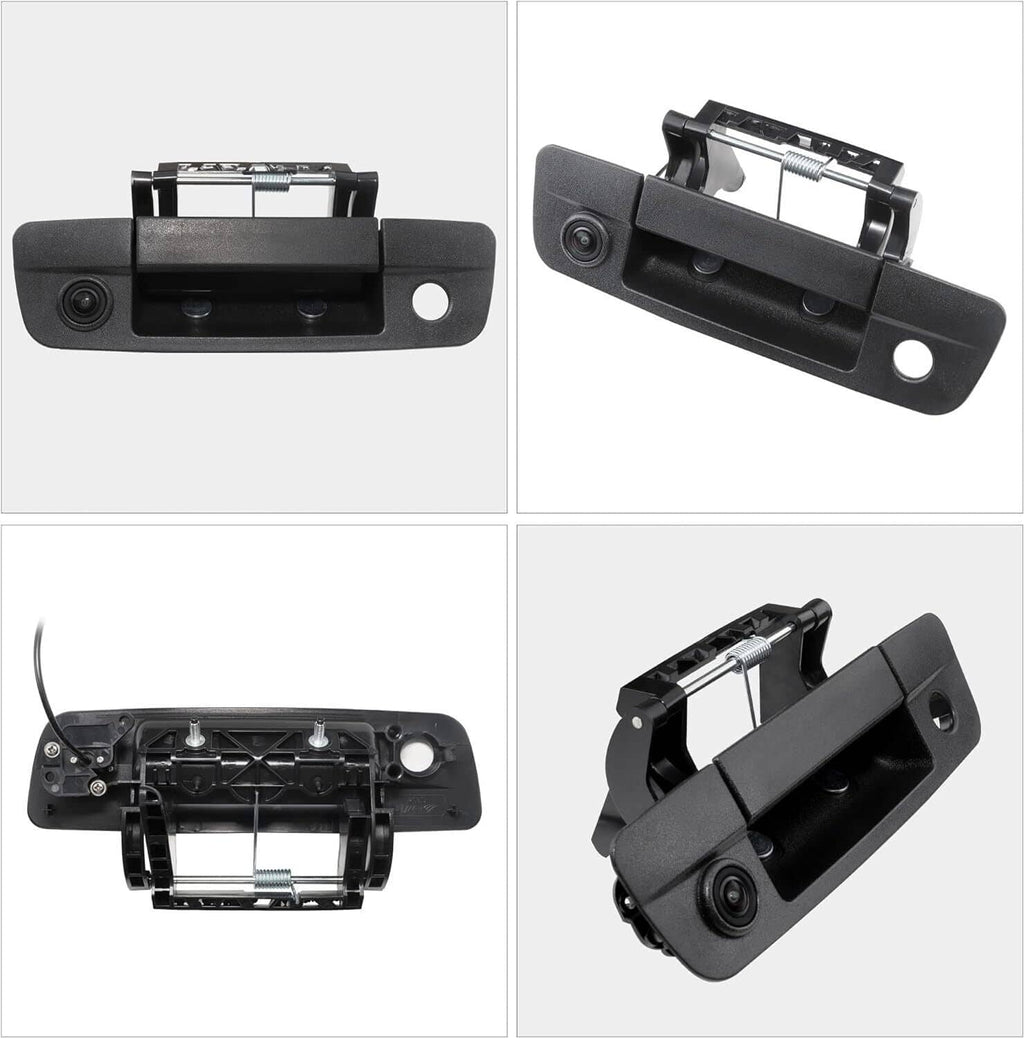 Black tailgate handle backup camera with front and side view details