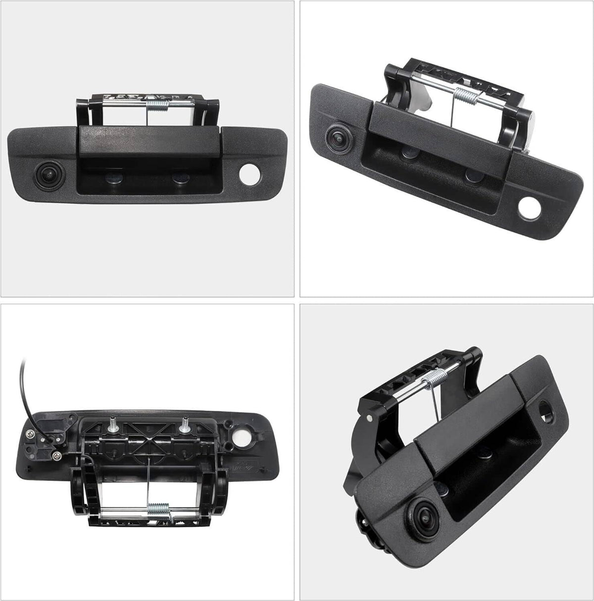 Black tailgate handle backup camera with front and side view details