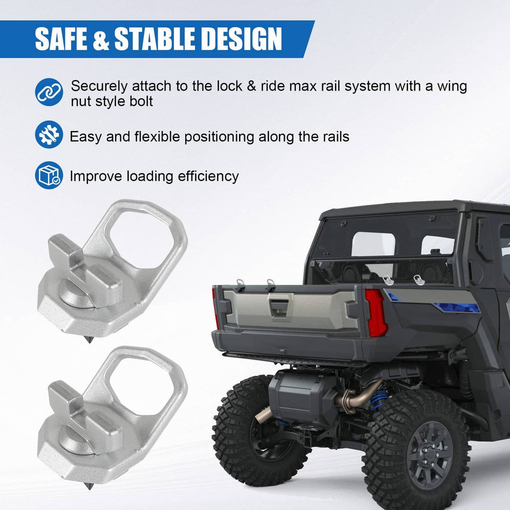 Lockable silver D-ring tie-down brackets, two pieces for rail system