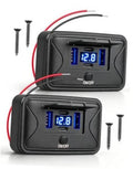 Black dual 12V USB outlet with 4 USB ports and blue voltage display screen