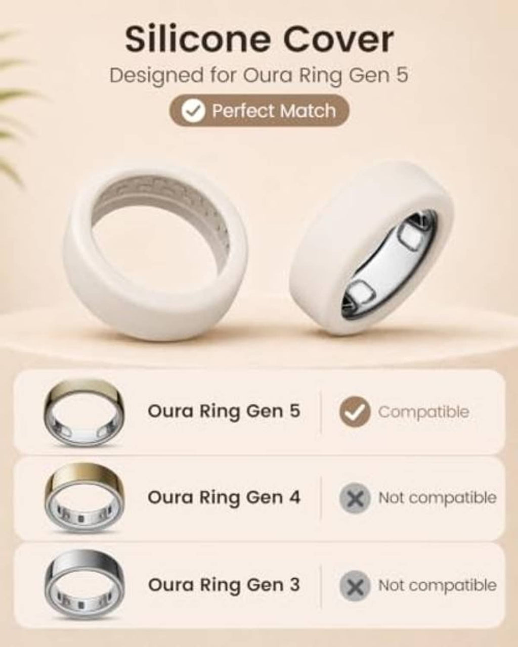 Silicone ring cover pair for Oura Gen 5, pink and light cream with snug interior fit