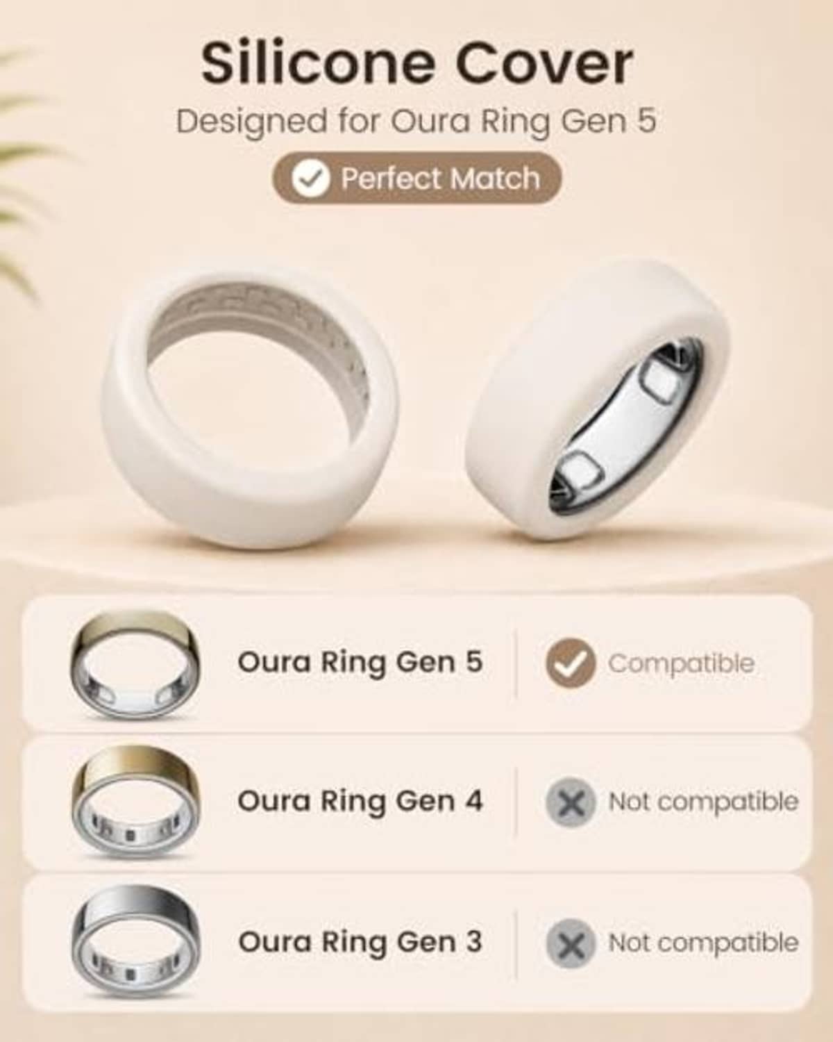 Silicone ring cover pair for Oura Gen 5, pink and light cream with snug interior fit