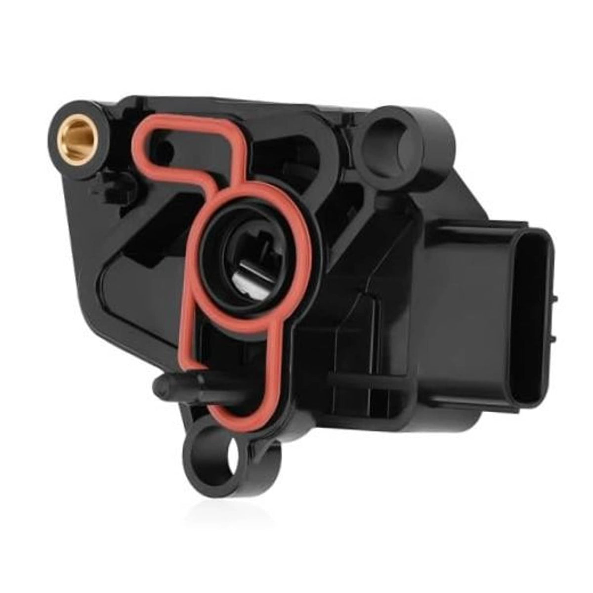 Throttle position sensor, black housing with red gasket outline and metal contact