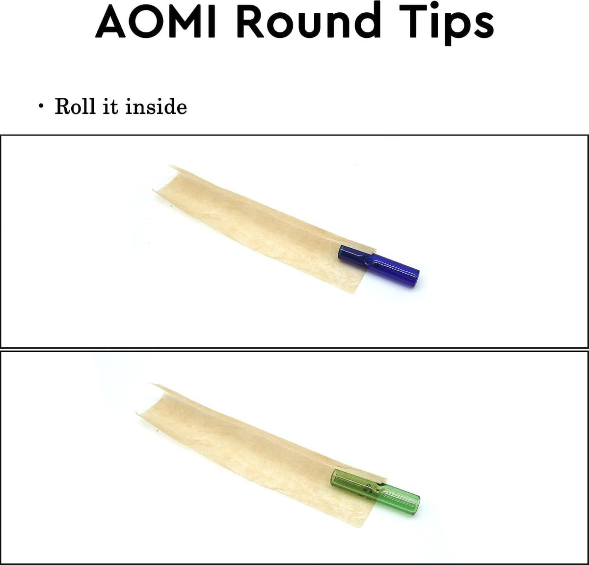 Pair of reusable round glass filter tips with rolled paper filter insert