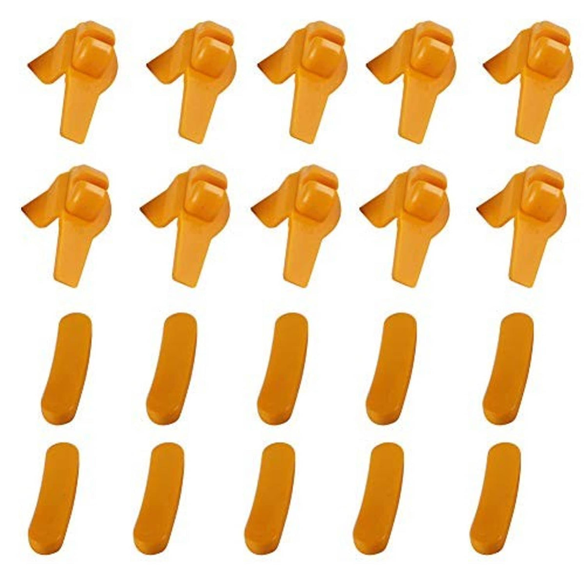 Orange plastic duckbill rim protector inserts, assorted shapes and strip pieces