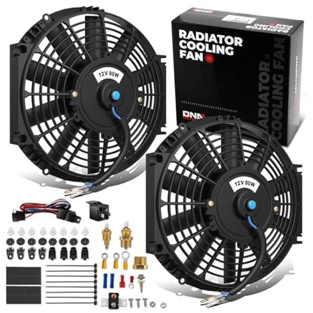 12-inch electric radiator cooling fan, black twin-pack with fan and parts kit