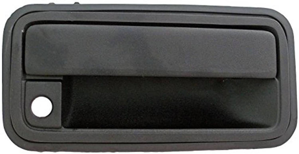 Black exterior front passenger door handle with circular keyhole cutout
