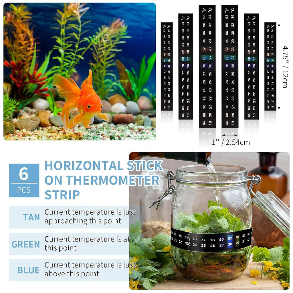 Black thermometer strip sticker with °F/°C numerals shown on a container surface.