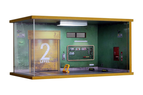 1:18 model car garage display case with clear acrylic front and interior lighting