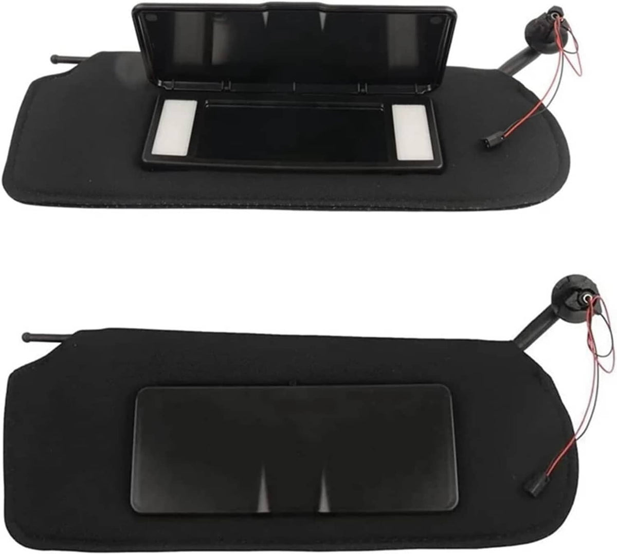 Black sun visor shades with raised LED light cover and visible wiring leads