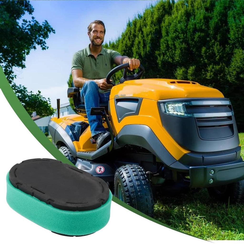 Teal foam engine air filter with black rubber rim and oval mesh opening