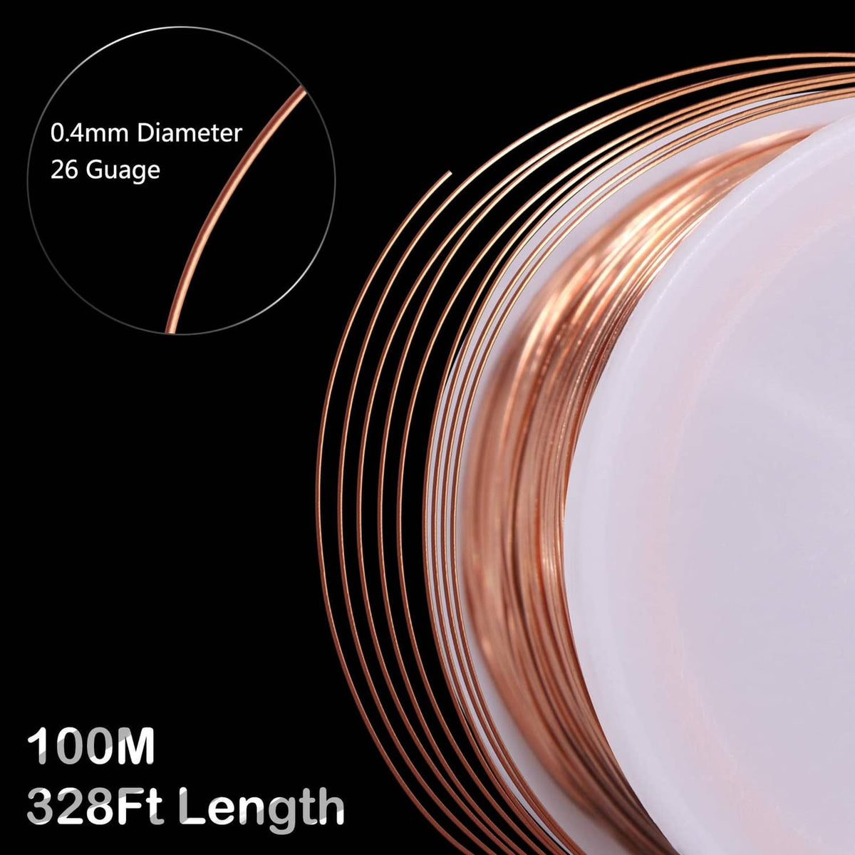 Rose gold copper jewelry wire on reel, fine 26-gauge strands in close-up