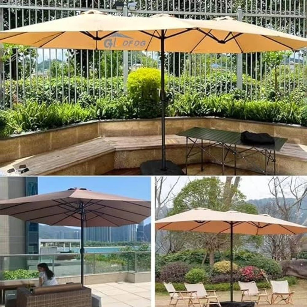 Patio umbrella replacement canopy shown from multiple angles with support pole