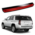 LED high mount third brake light with red light bar on black housing for rear tailgate