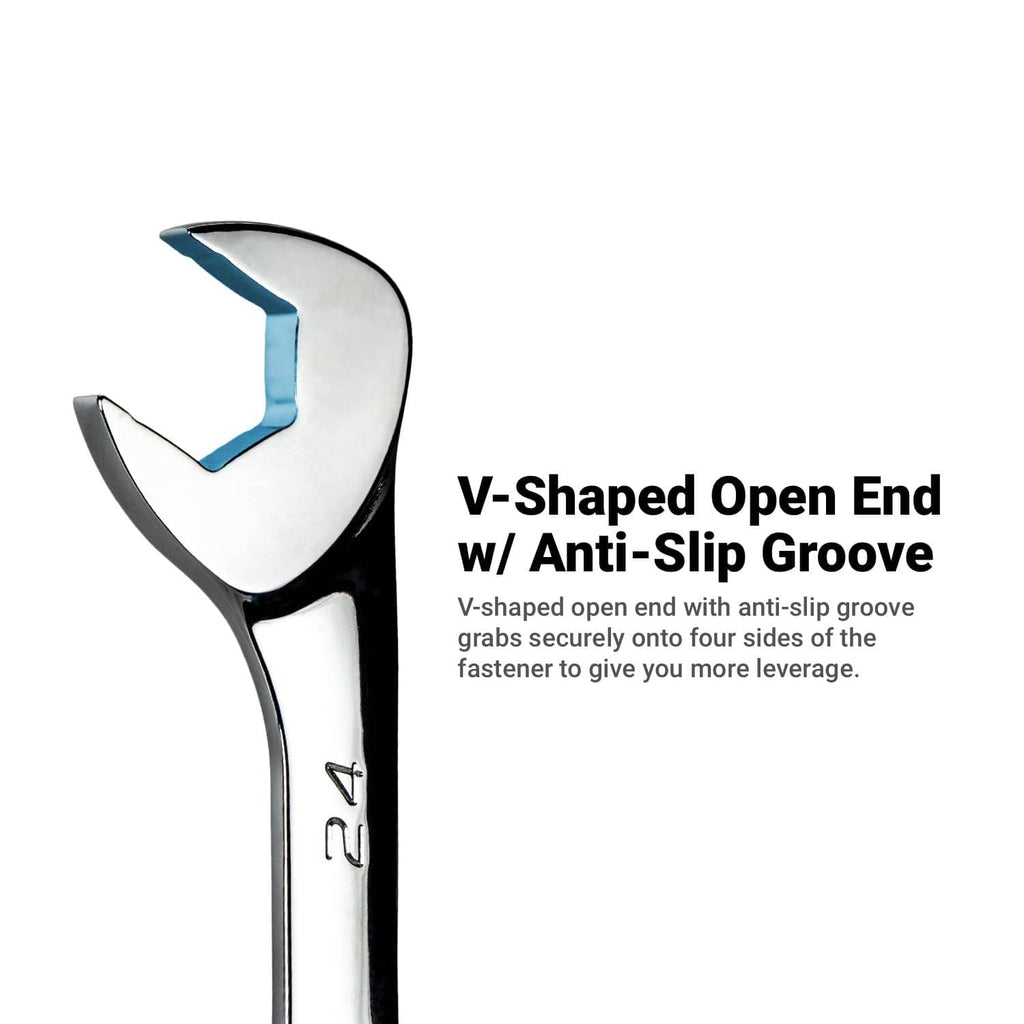 V-shaped open end wrench with anti-slip groove on the jaw for better grip