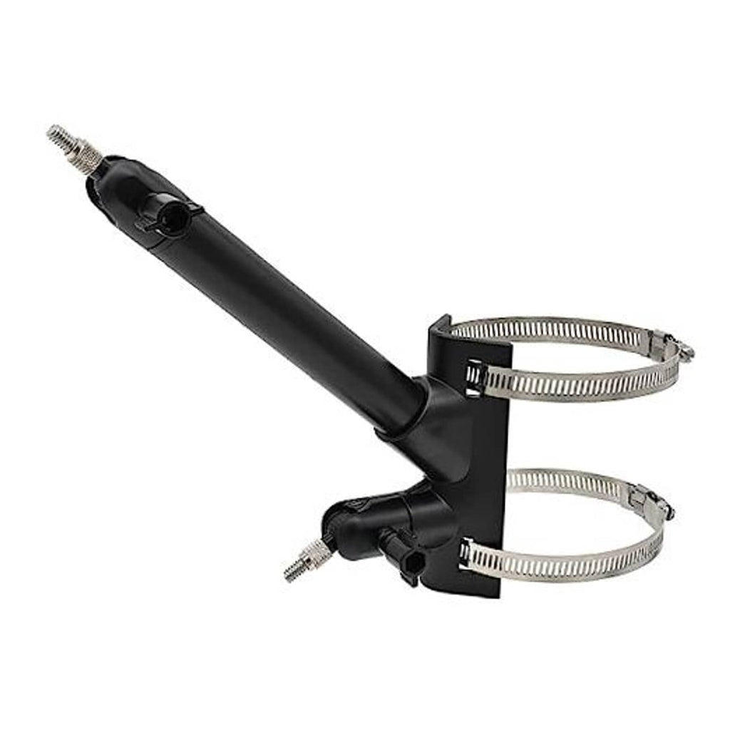 Black 2-in-1 pole mount with two metal mounting bands and 1/4-inch threaded bolts