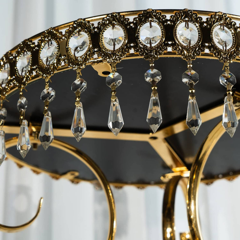 Ornate gold crystal chandelier ring with dangling clear faceted drop connectors