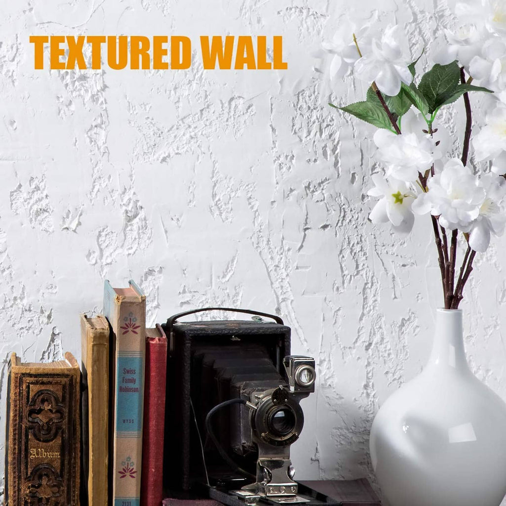 Knockdown textured wall finish sample with white stucco-like pattern