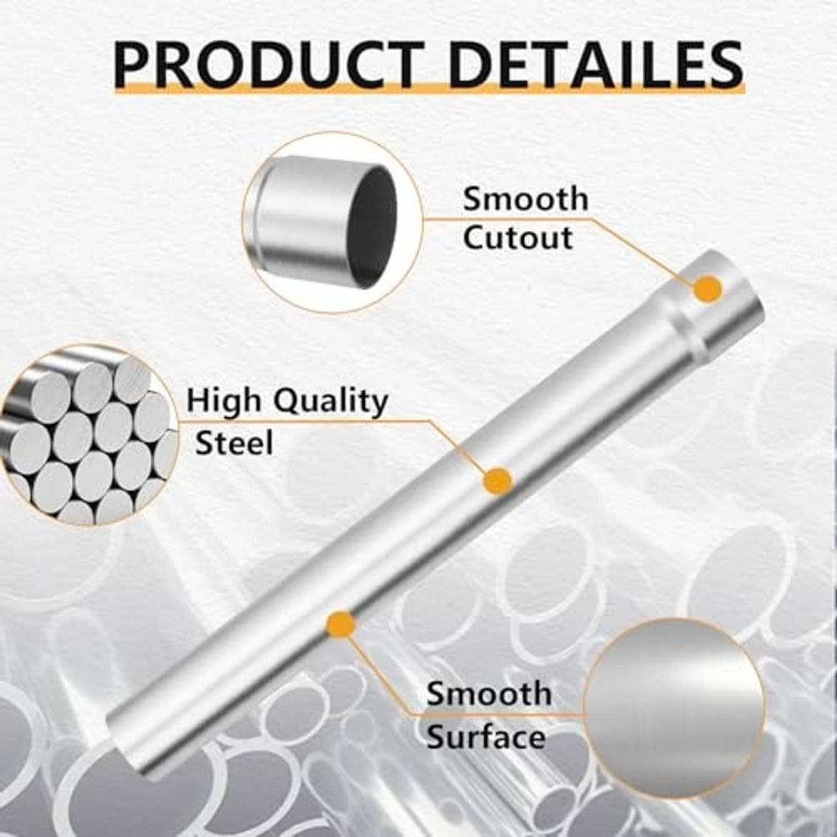 Mild steel exhaust pipe tube with smooth interior bore and smooth outer surface