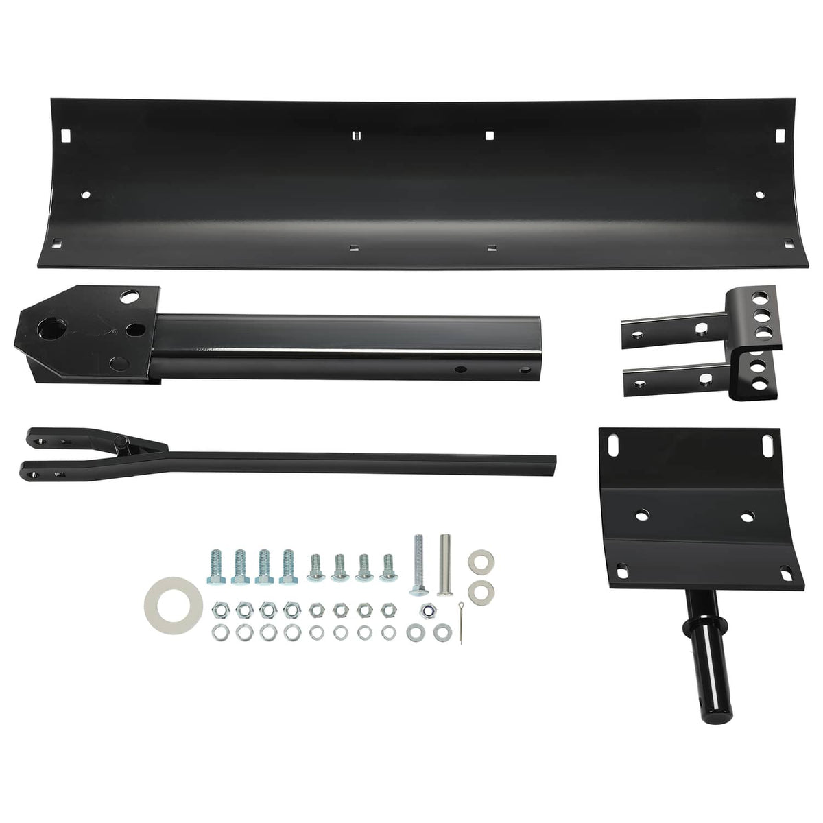 Adjustable scrape blade kit parts: steel blade panels, brackets, and mounting components