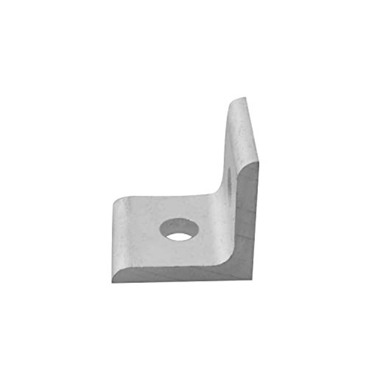 Aluminum inside corner bracket, right-angle L shape with two holes, silver.