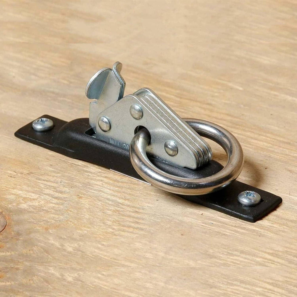 Single-slot E-track tie-down with black base and galvanized ring latch