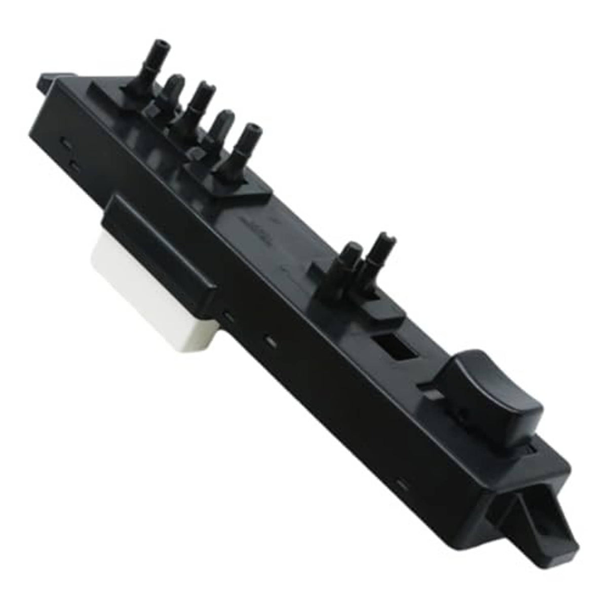 Black power seat switch module with rocker button and terminal pin posts