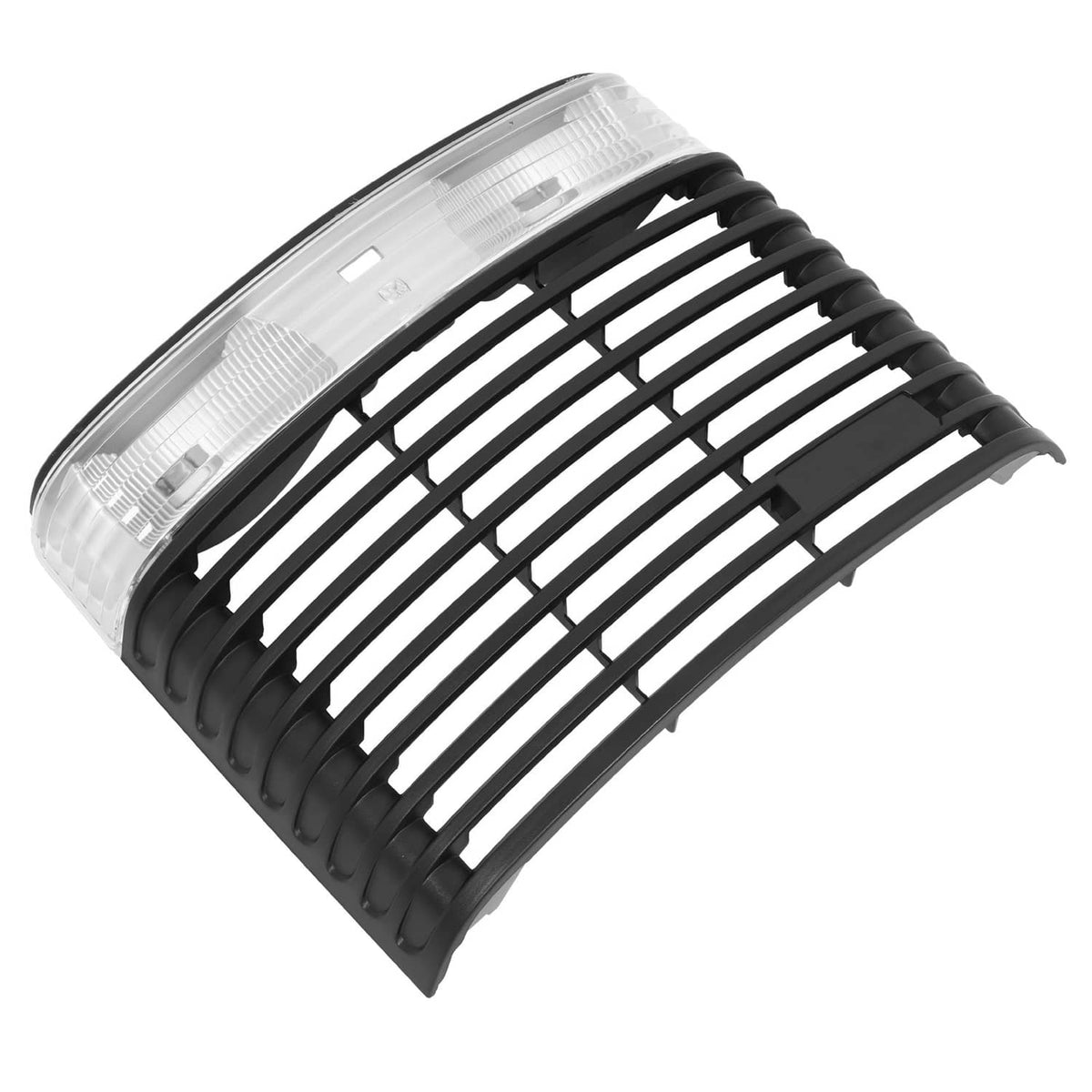 Front hood grille with headlight lens, black slat design and clear lens cover