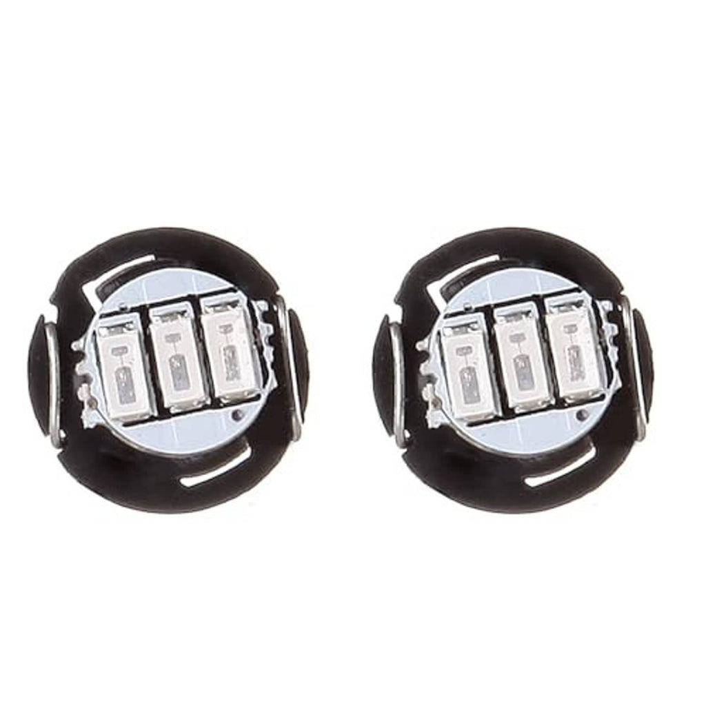 LED wedge light bulbs with black housing and multi-LED chip, close front view, pair