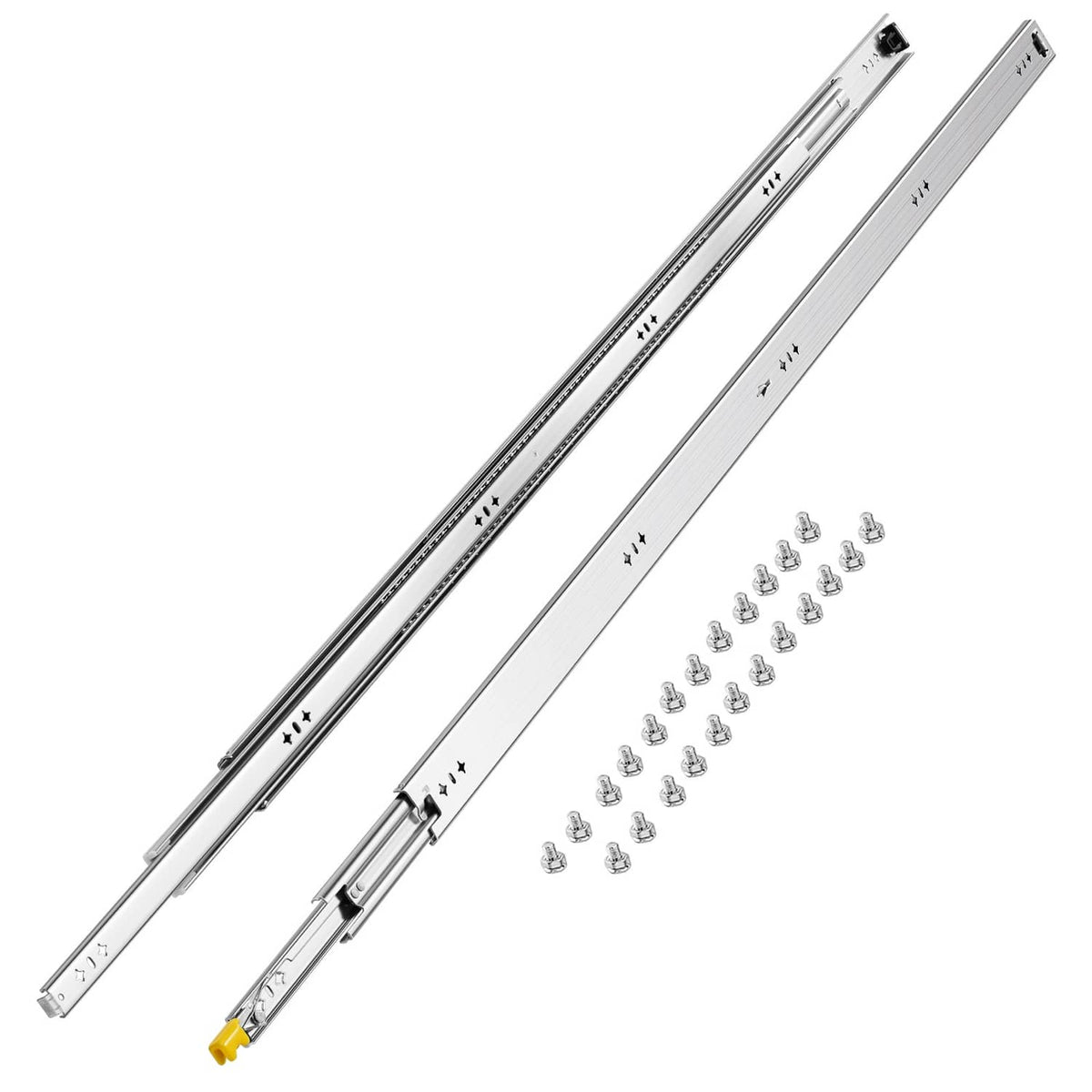 Pair of drawer slide rails with matching hardware and mounting screws