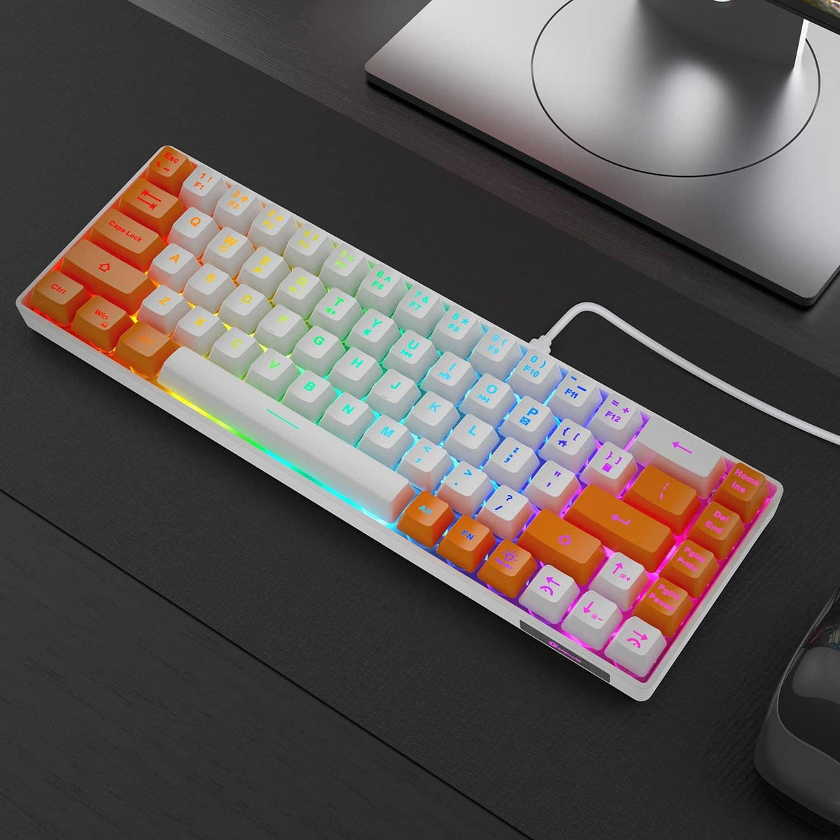 White and orange RGB backlit wired mini keyboard with cable connected