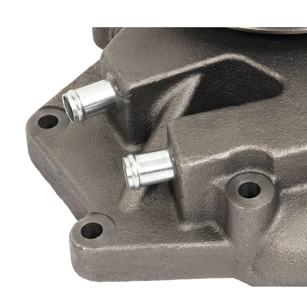 Water pump bracket detail with two protruding metal fittings and mounting surface