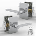 Polished chrome door lever lock handle with keys and latch hardware