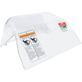 Clear plastic safety cover with warning labels for appliance protection.
