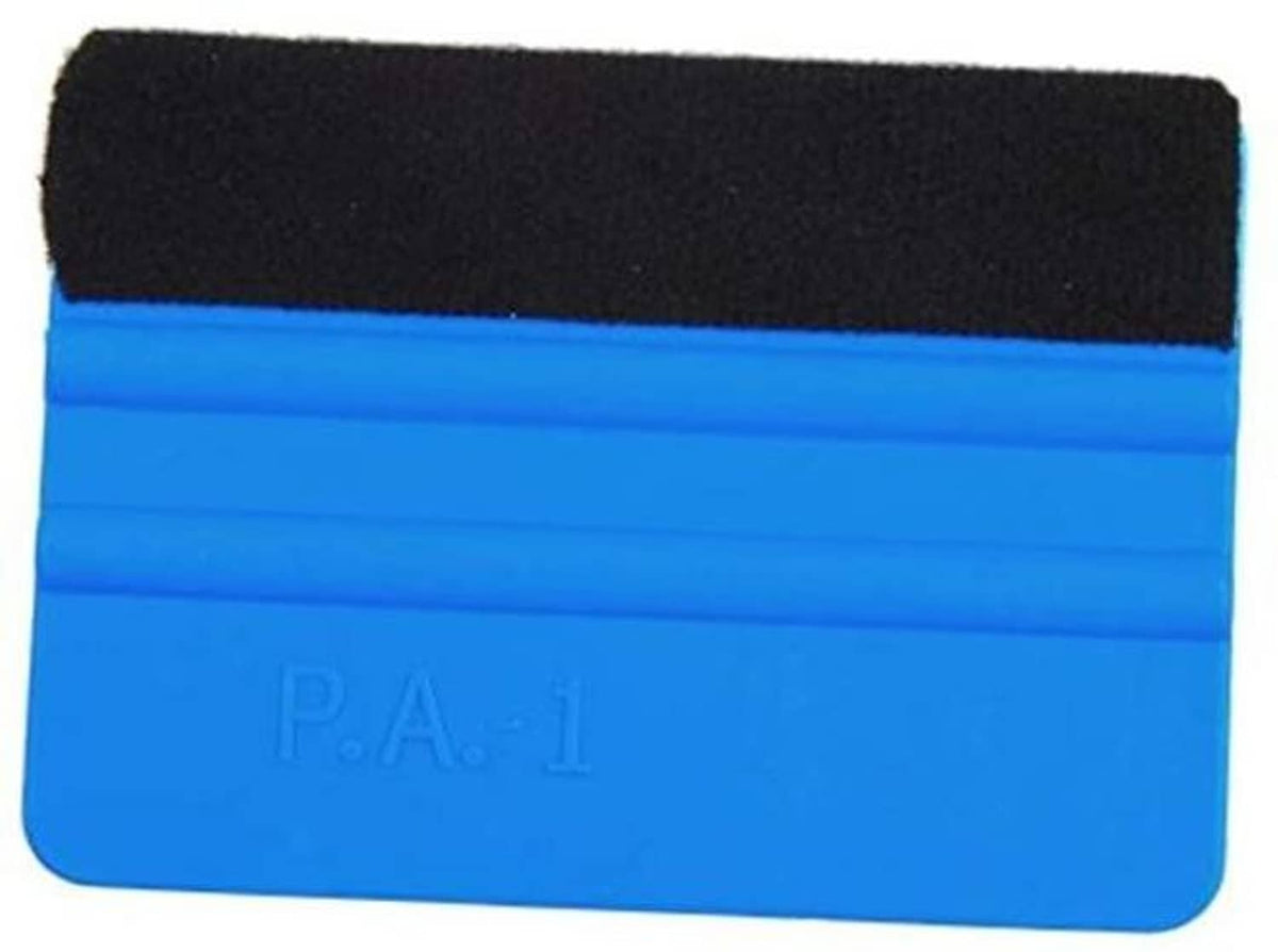 Blue and black plastic felt edge squeegee for vinyl application, 4 in