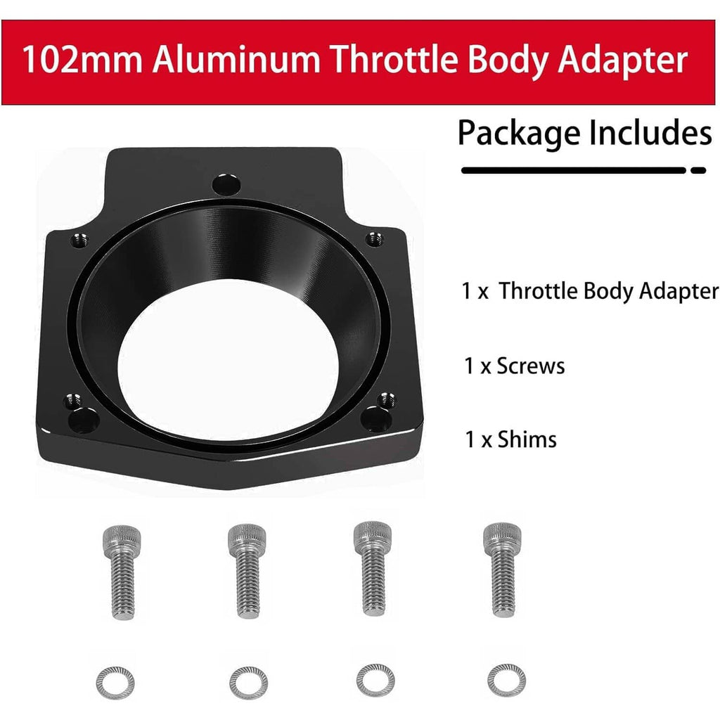 Throttle body adapter spacer plate kit, black plate with screws and shims