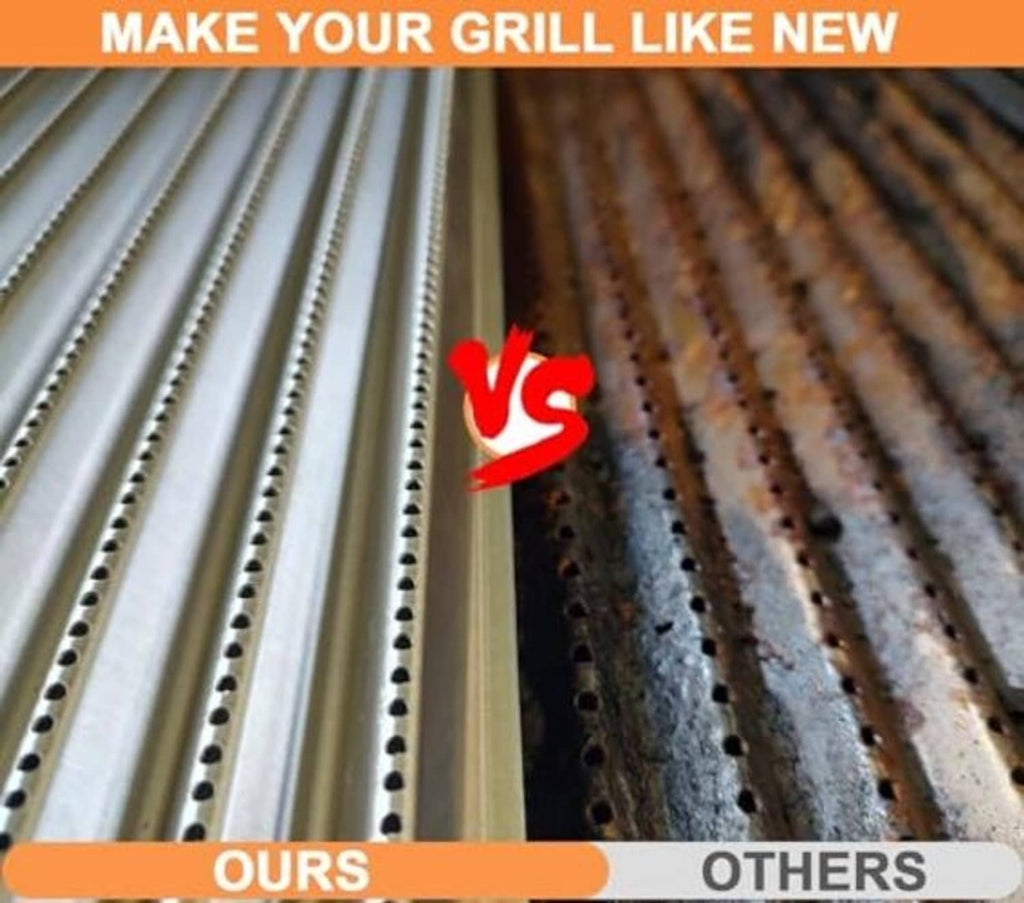 Close-up comparison of infrared emitter grate channels with perforations, ours vs others
